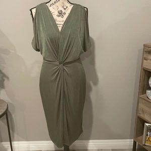 Jennifer Lopez Olive Front Twist Knot Midi Dress / medium